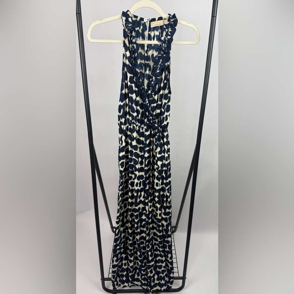 Beachgold Anthropologie Vickie Ruffled Jumpsuit Indigo Tie Dye Sz S Wide Leg - Picture 5 of 7
